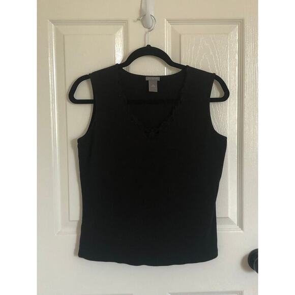 Ann Taylor Black Tank with Crochet Detail Work Top Cotton: Medium - Picture 1 of 5